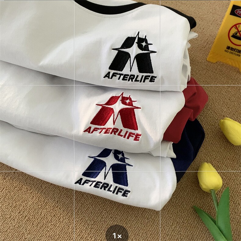 数据爆插肩袖刺绣港风宽松短袖男T恤X416b-1-DT502-P40限58,男装T恤,星座416B-1