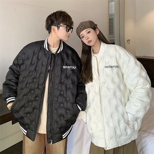 1港风情侣定制面料大码M-5XL保暖棒球领羽绒服外套8709P168控229