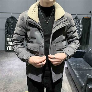 店主风pu皮羽绒服韩版刺绣毛领立领冬季潮男外套C301B-YR01图片