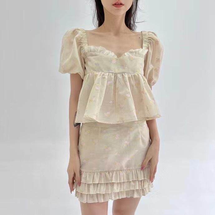 泡泡袖娃娃领套装，女装职业装，HE