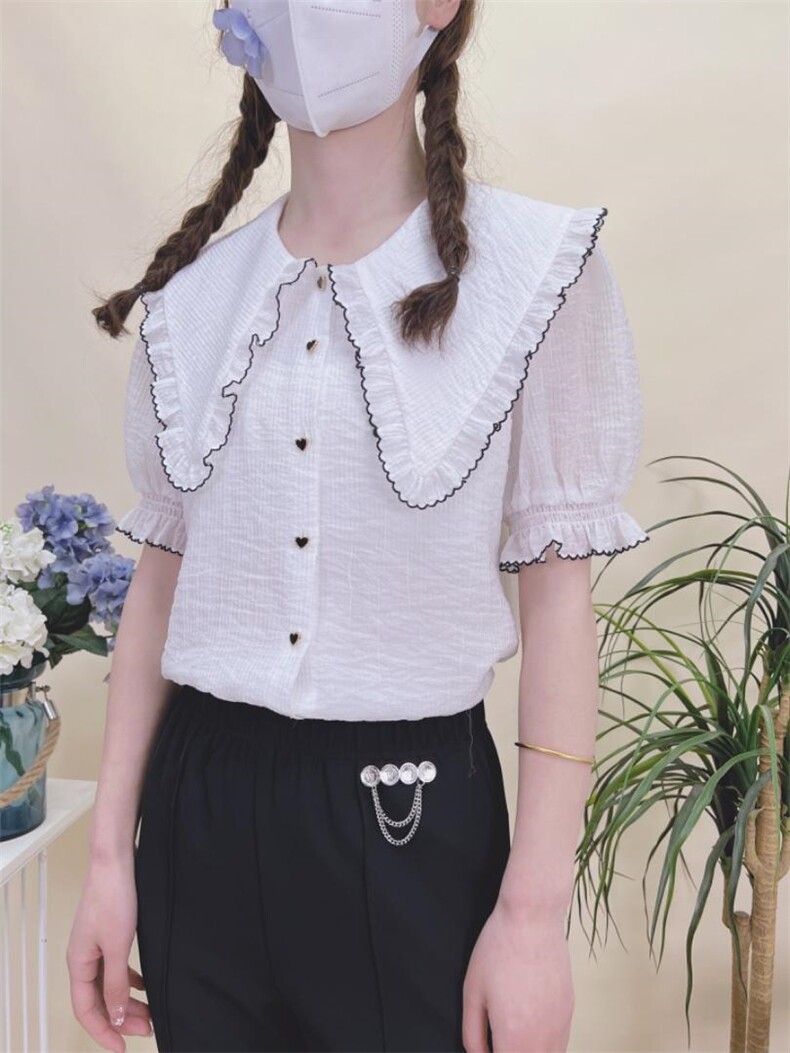 现货夏季新款娃娃领衬衫，女装衬衫，蘑小菇