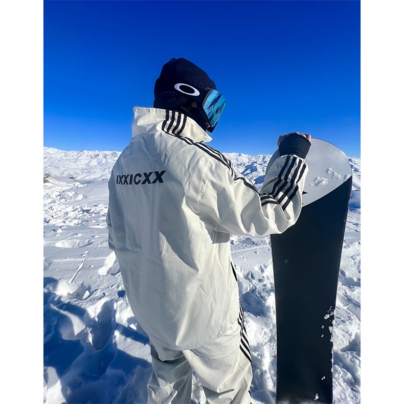 24冬季防风防水中性风情侣滑雪服套装条纹拼接保暖外套TZ031-P235,男装休闲套装,电商A001-1