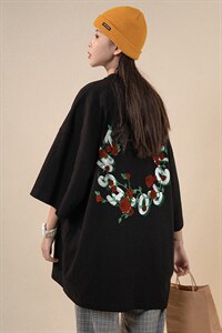 数据款 春夏新款宽松玫瑰花朵印花休闲短袖T恤T6047 P25控38图片