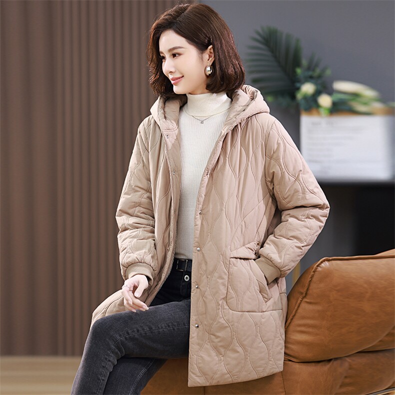 2025冬季时尚休闲夹棉加厚保暖舒适中长款棉服,女装棉衣/棉服,独衣靓
