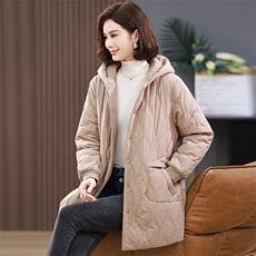 2025冬季时尚休闲夹棉加厚保暖舒适中长款棉服，女装棉衣/棉服，独衣靓