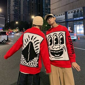 宝藏款情侣毛衣 韩版潮流个性宽松套头慵懒外穿针织衫潮QT818-P85图片