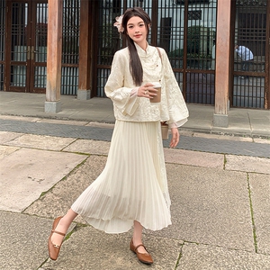 新中式国风刺绣套装裙女夏季新款温婉气质盘扣上衣半身裙两件套潮图片