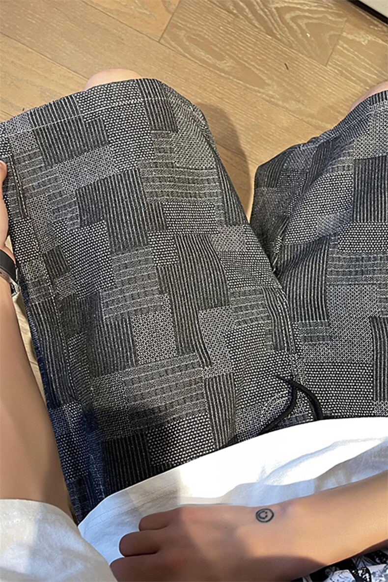 现货S-3XL大码格子牛仔短裤直筒五分裤310A-2BK402P36,男装牛仔裤,星座310A-2