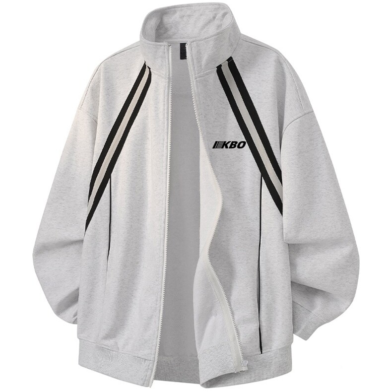 抖音得物高品质秋冬美式重磅结构织带撞色立领印花卫衣外套AW7002，女装短外套，电商A443