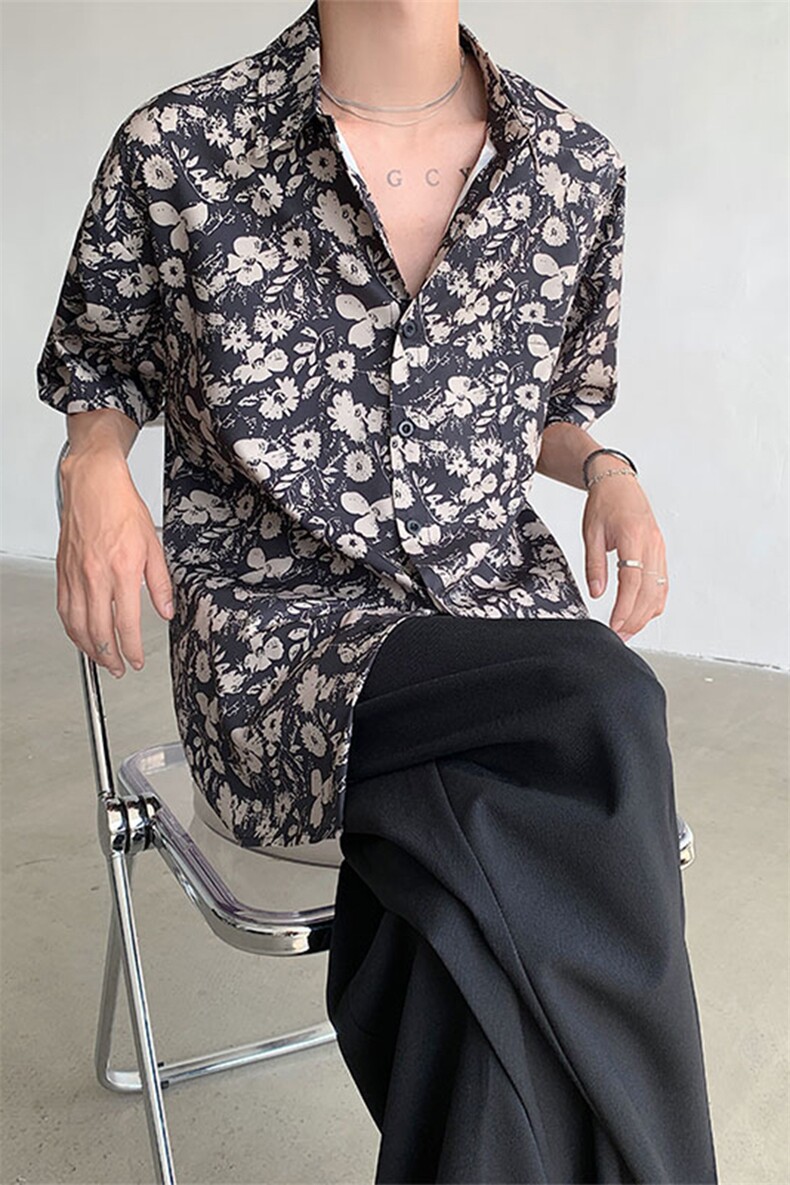 垂感碎花衬衫男小众设计感翻领舒适百搭外套DX101-特P30限价48,男装衬衫,电商A178