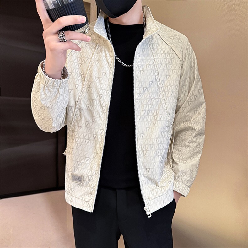 店主风社会小伙2025秋季新款简单休闲几何提花夹克男装,男装夹克,星座312B-1