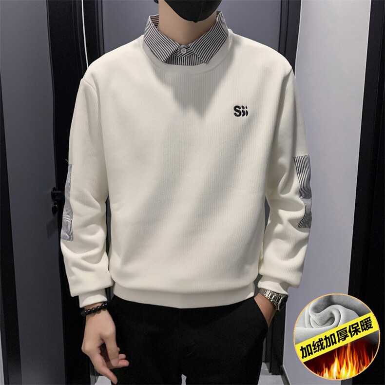 B340-WY1391-加绒特P6898男士假两件卫衣加绒加厚长袖,男装卫衣,电商B340