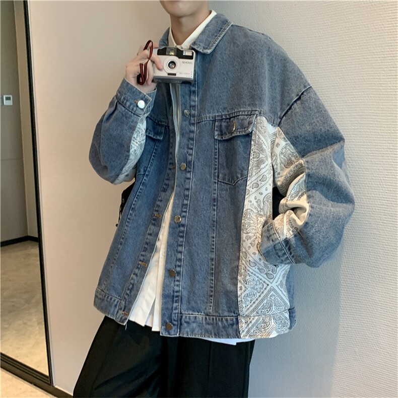 腰果花拼接牛仔春秋季宽松原宿bf复古港风情侣夹克上衣W1517-P62,男装夹克,星座512-2