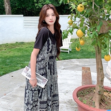 2025年夏季新款T恤复古碎花吊带连衣裙-款号5857-P145-K218，女装套装/套裙，浙宝305