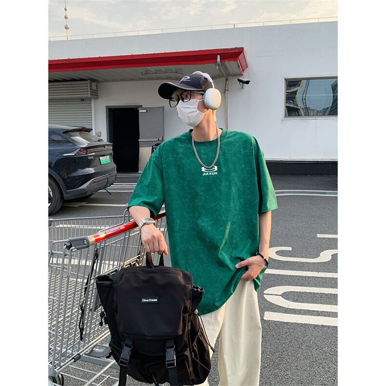 美式重磅做旧印花短袖t恤圆领宽松半袖情侣上衣T3668-特价P28,男装T恤,电商A007