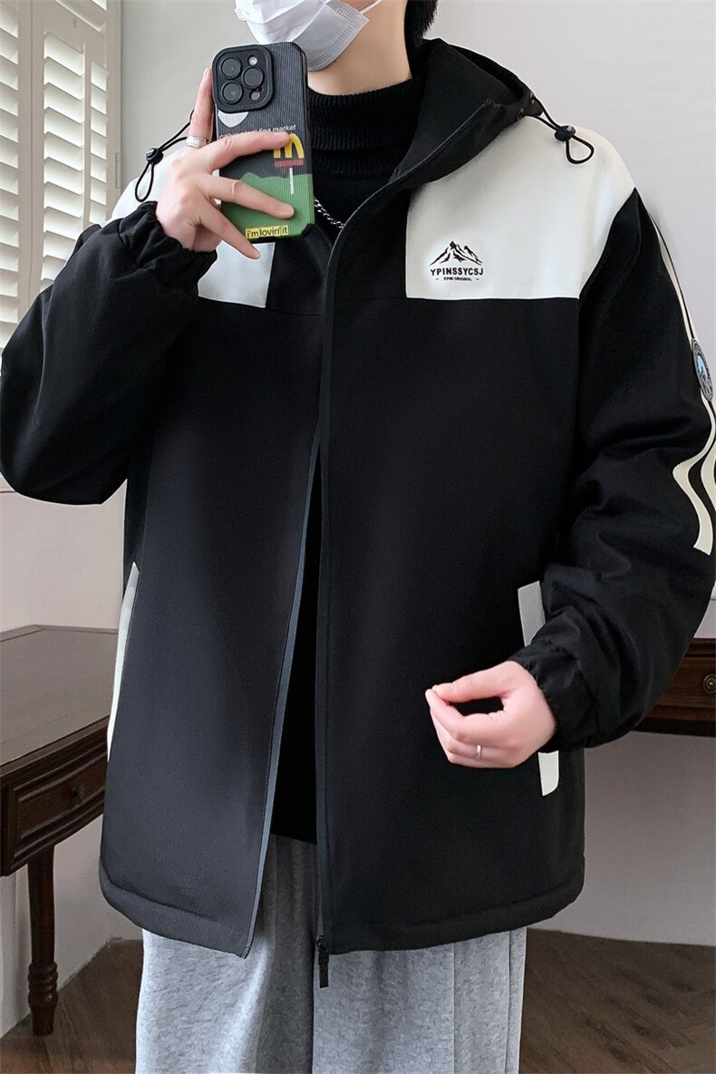 港风秋季男士夹克男宽松时尚连帽休闲夹克外套上衣J898-P53加绒63,男装夹克,星座310B-3