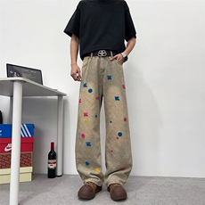 牛仔裤男女韩版潮流高街帅气百搭直筒2025夏季ins长裤RK2605-P48，男装牛仔裤，星座412-3