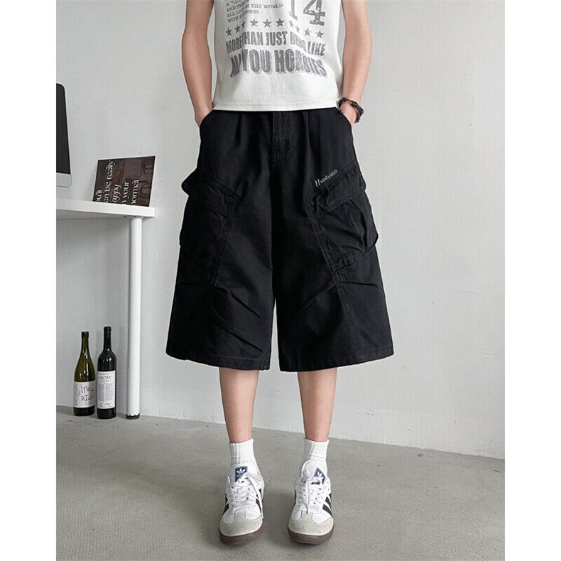 美式复古七分工装裤男女款夏季设计感阔腿裤休闲中裤DK83-P50，男装工装外套，星座308B-1