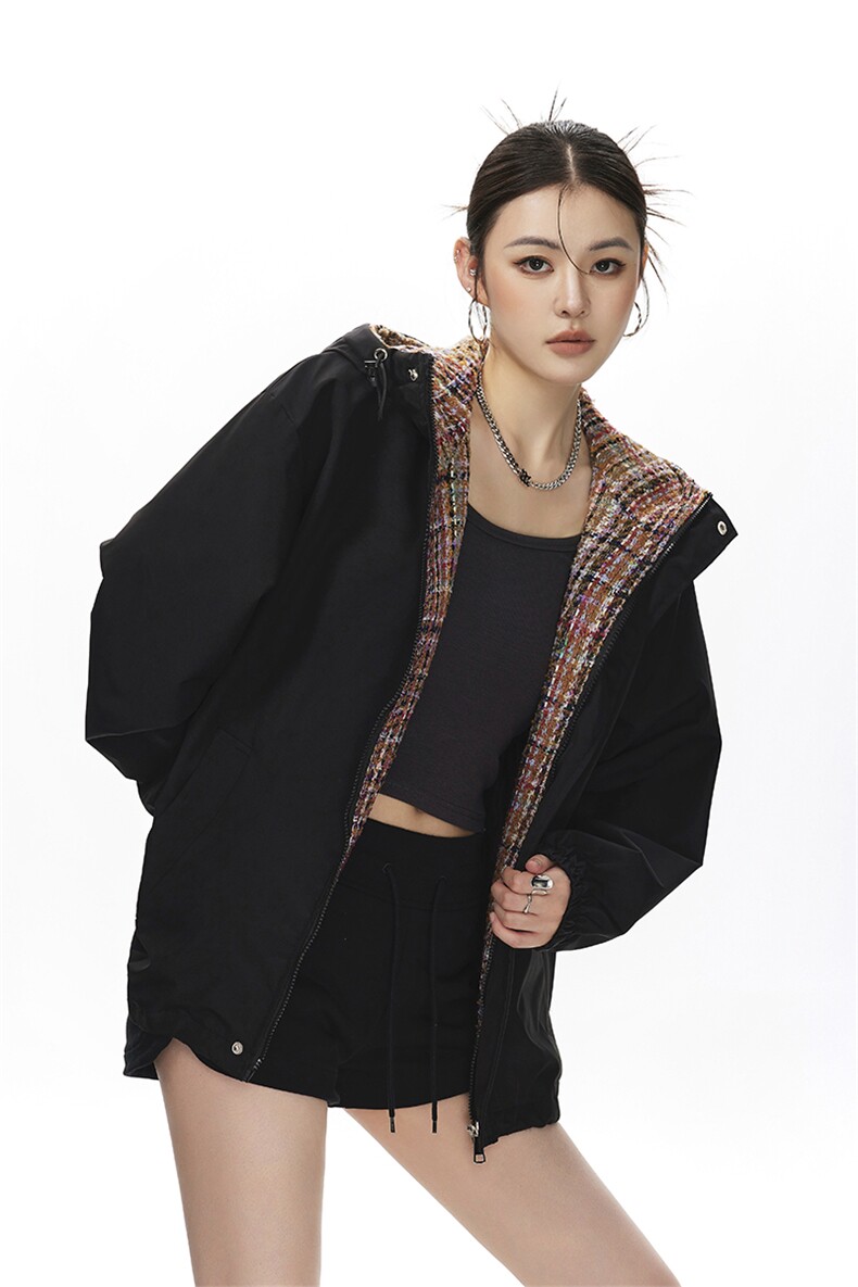 可二开小香风拼接面料大码M-5XL夹克100%聚酯纤维JK78079P75控118,女装短外套,星座226-1