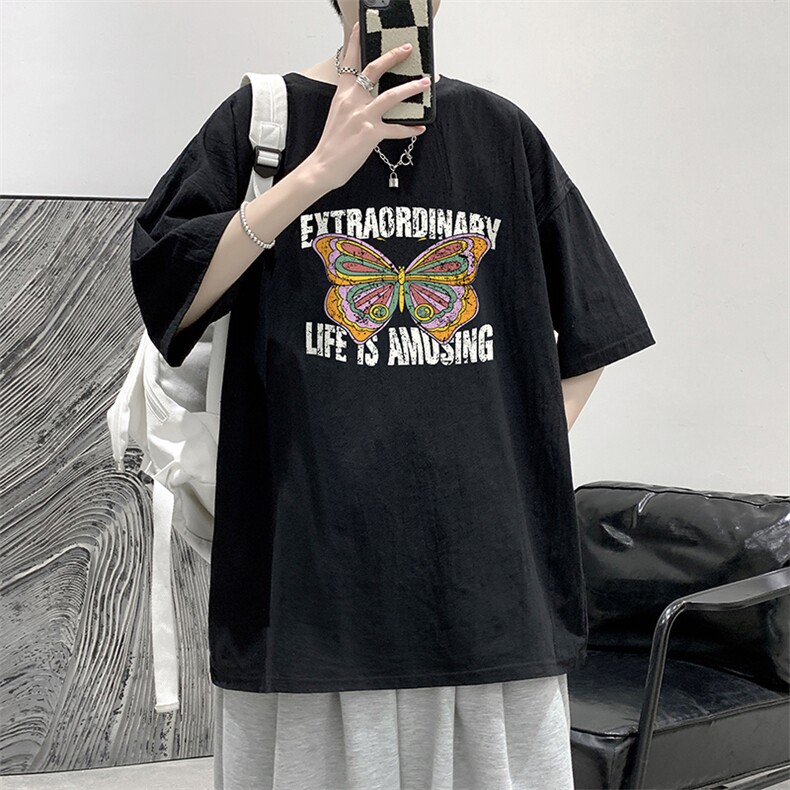 YT26366-P30亚麻短袖t恤男大码五分袖男宽松七分袖大皂风模特,男装T恤,电商A040