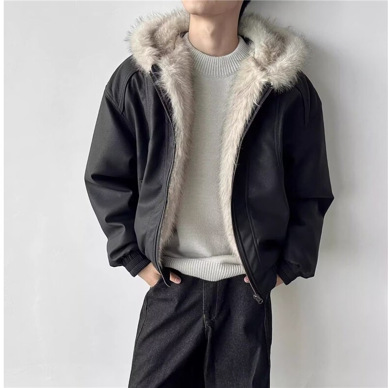 皮毛一体廓形座山雕大毛领棉服男宽松设计感美拉德外套潮,男装夹克,星座506A