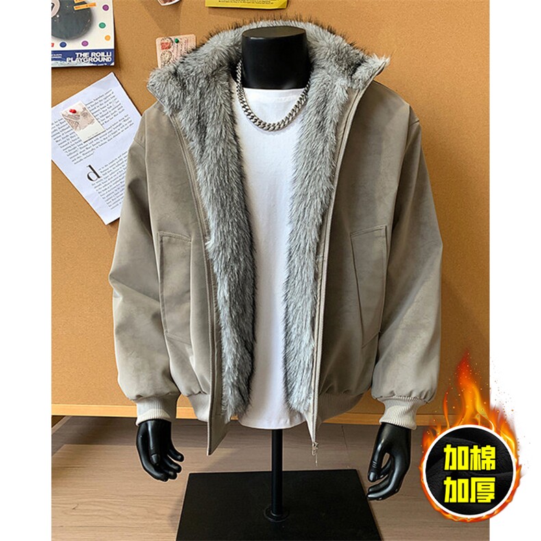 现货高品质美式高街重磅座山雕毛毛领pu皮棉衣男女加厚棉服冬外套，男装皮衣，电商A486