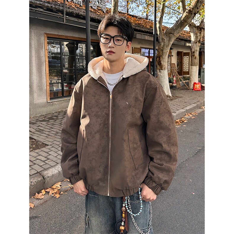 复古做旧座山雕加厚连帽外套男女宽松高级感皮棉衣981P118,男装棉衣,电商A458A
