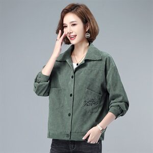 灯芯绒短外套女2021秋冬新款加厚单排扣翻领长袖纯色上衣通勤图片