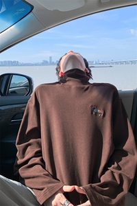 美式复古腊肠狗刺绣双面德绒高领大码长袖T恤男T24501-特P21控39图片