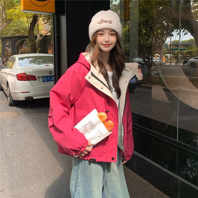 连帽加绒派克服女冬小个子休闲百搭加厚保暖短外套,女装短外套,2C266