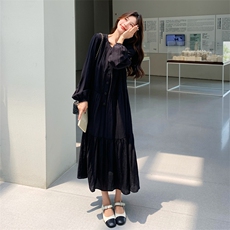 【现】【货】黑色长袖连衣裙2C158-8603-P115-K168，女装连衣裙，2C158