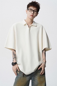 wassup happy美式POLO衫短袖t恤男夏季潮流V领宽松五分袖休闲上衣图片