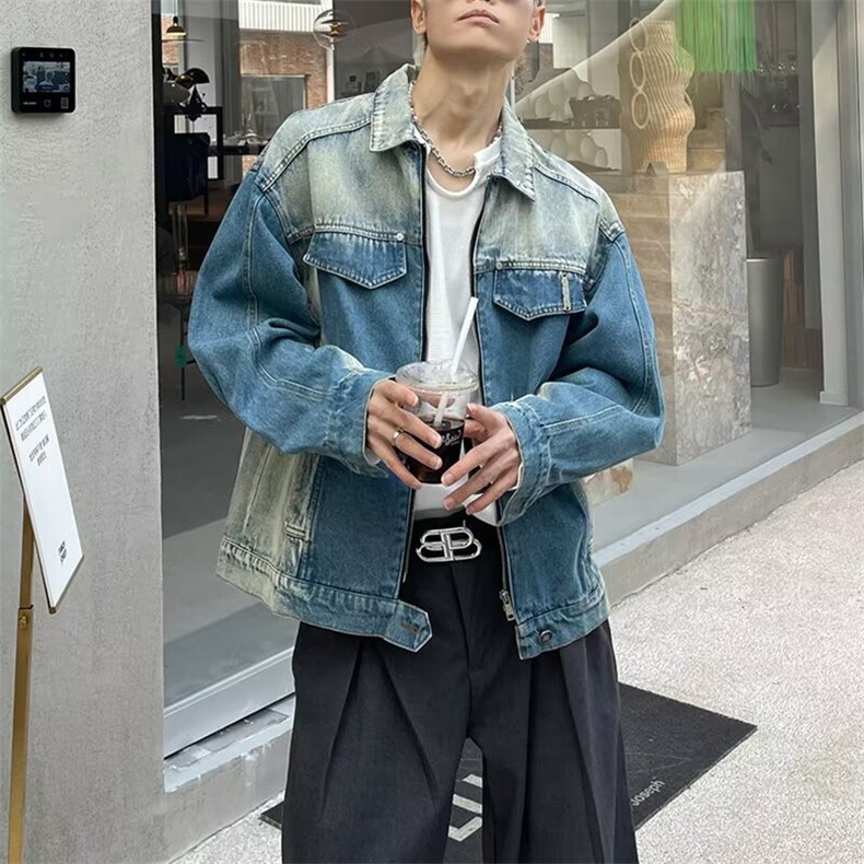 文艺新款复古短款牛仔外套男春季美式水洗宽松夹克牛仔衣潮潮流,男装工装外套,星座506A