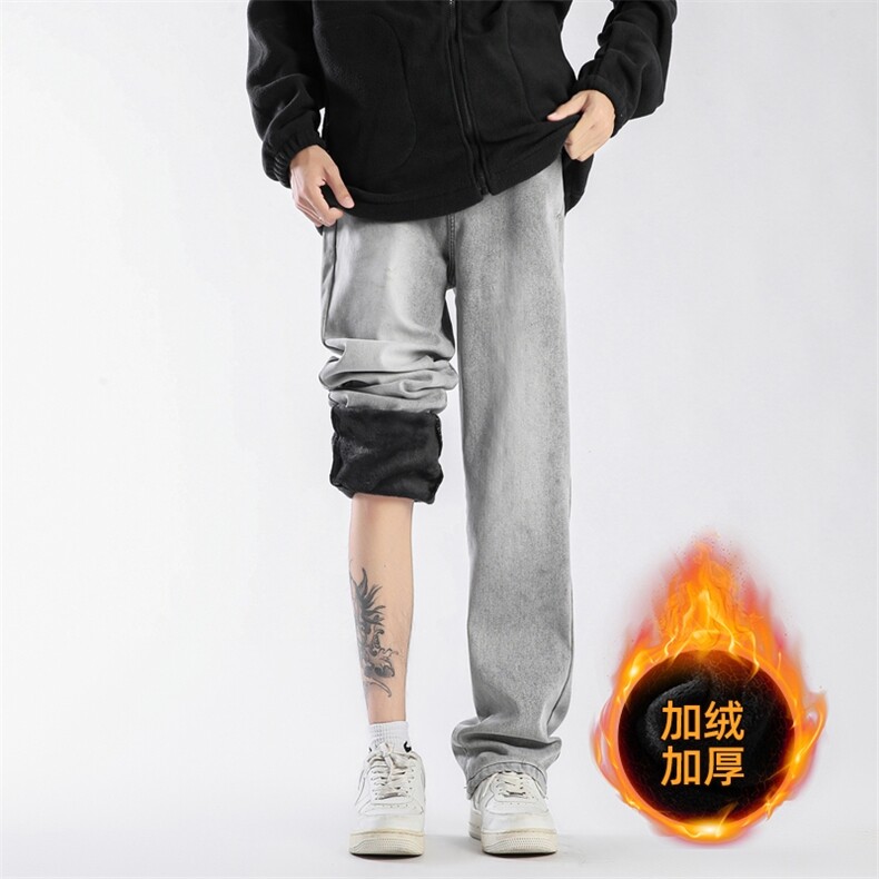 美式高街水洗牛仔裤秋冬加绒加厚直筒百搭潮流小脚裤G7906/P55,男装牛仔裤,电商D202-1