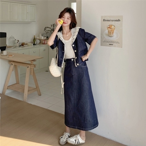 甜美蕾丝牛仔半身裙套装女夏2025新款宽松显瘦独特漂亮百搭两件套图片