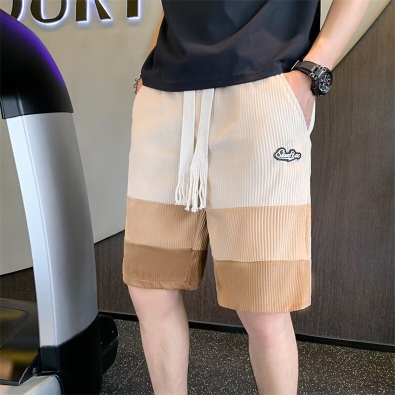 夏季男士时尚拼色松紧腰休闲短裤INS运动百搭宽松直筒五分裤6605,男装牛仔裤,星座1116A-2（原606A-1）
