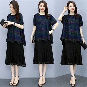 2021夏季新款时尚优雅气质圆领简约休闲舒适显瘦两件套,女装套装/套裙,香香