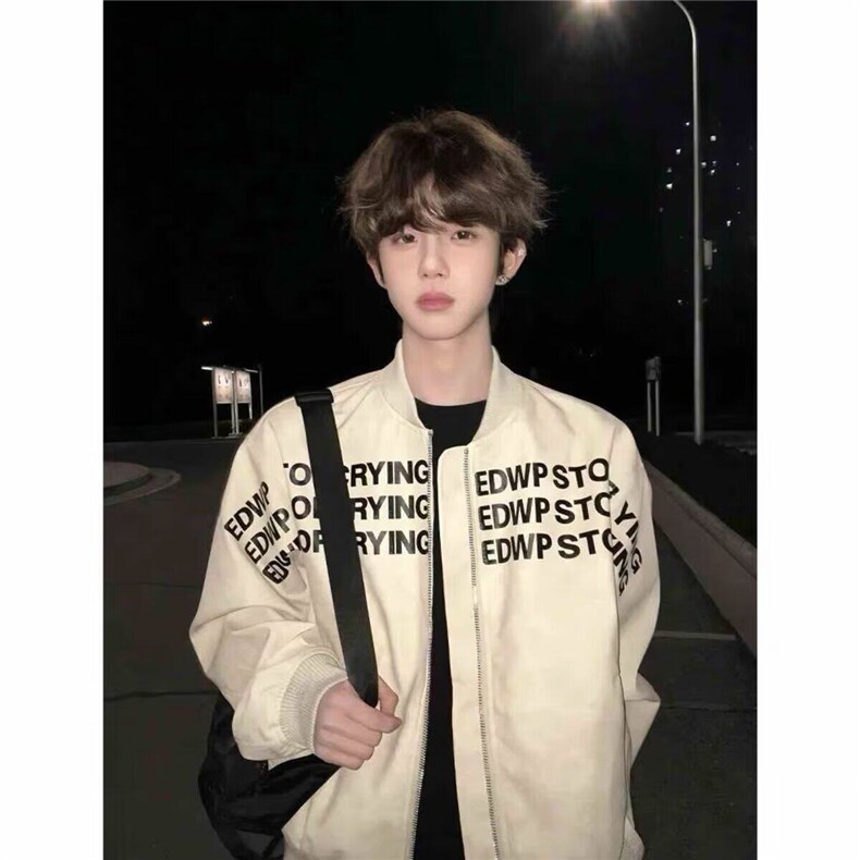 欧美街头满印外套男生春季痞帅高级感嘻哈棒球服潮牌潮流廓形夹克图片