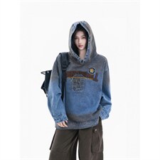 W11131-P88网图现货高品质春季新款复古做旧刺绣连帽套头卫衣，男装卫衣，星座1608