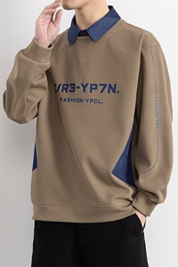 W25213-特P50 春季休闲时尚卫衣男长袖打底衫 衬衫领假两件外套图片
