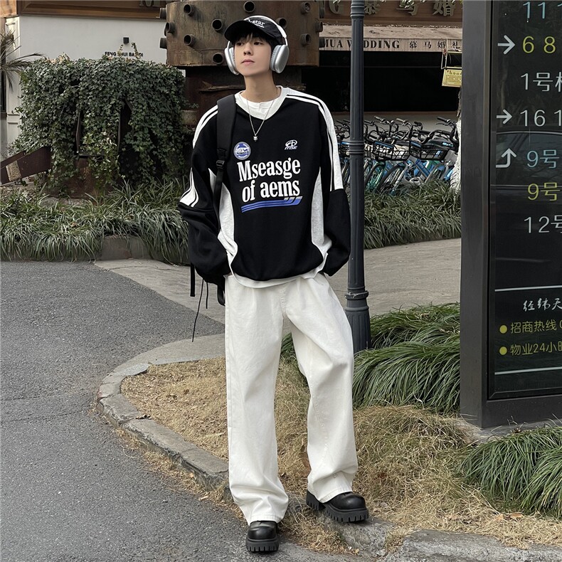 A450-WY544-P85控128春季新款撞色运动圆领套头卫衣,男装卫衣,电商A450