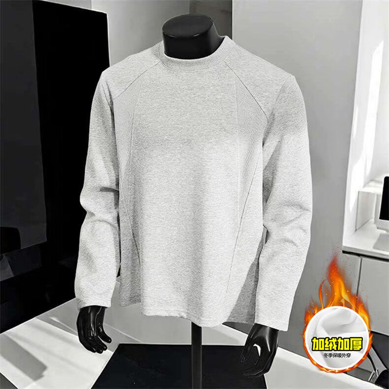 抖音得物高品质美式高街重磅曼巴棉cleanfit螺纹拼接卫衣长袖T恤，男装T恤，电商A486