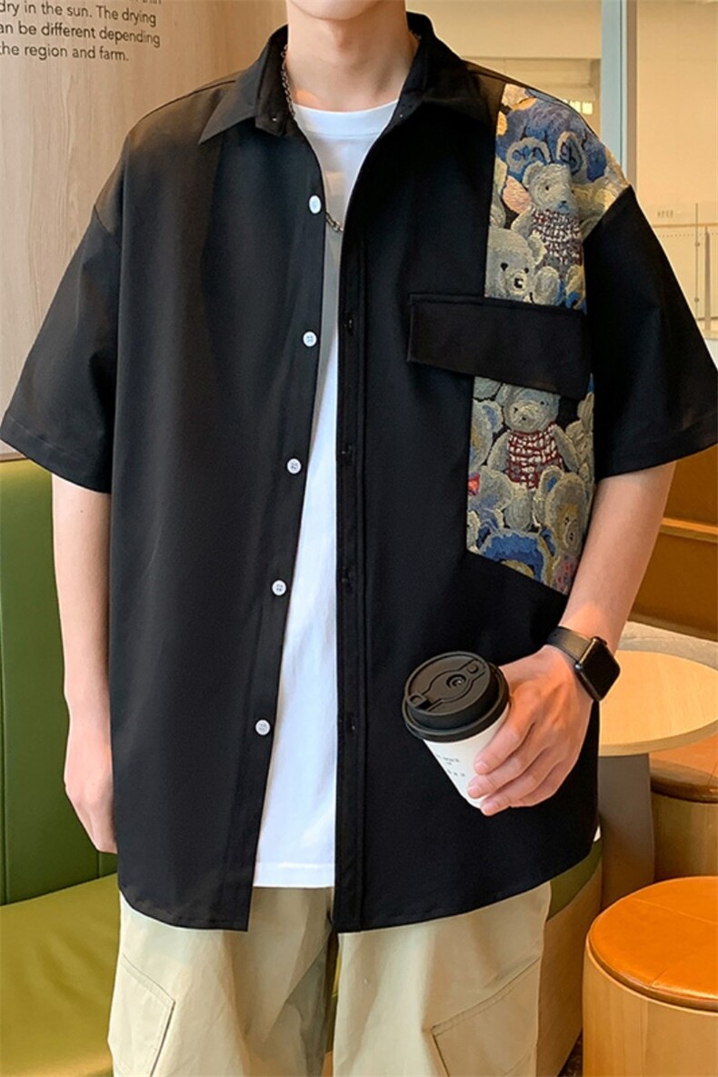 夏装痞帅工装多口袋衬衫百搭短袖衬衫直播品质,男装衬衫,电商A409-1