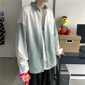 714-1-c26男长袖韩版潮流帅气复古休闲港风chic上衣扎染衬衫2图片