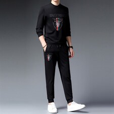 中年男士长袖长裤两件套秋季卫衣免烫休闲套装圆领运动两件套男装，男装休闲套装，电商B212（原钱塘6029）