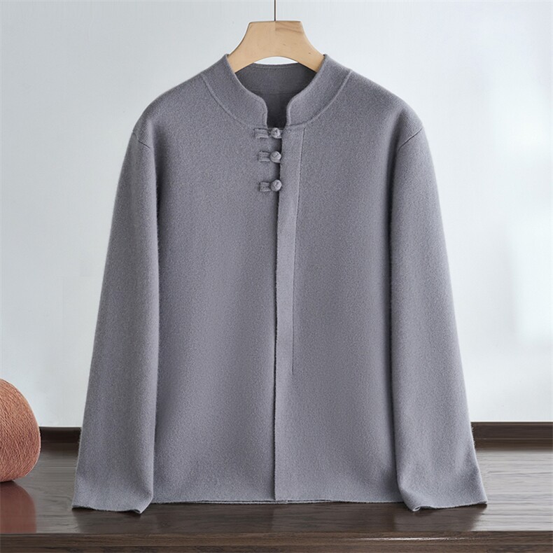 25年秋冬新款男士纯色盘扣开衫羊绒衫时尚百搭，男装针织衫/毛衣，达齐羊绒