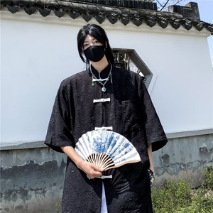 2024春夏风男装中式唐装汉服短袖提花衬衫1279 P40图片