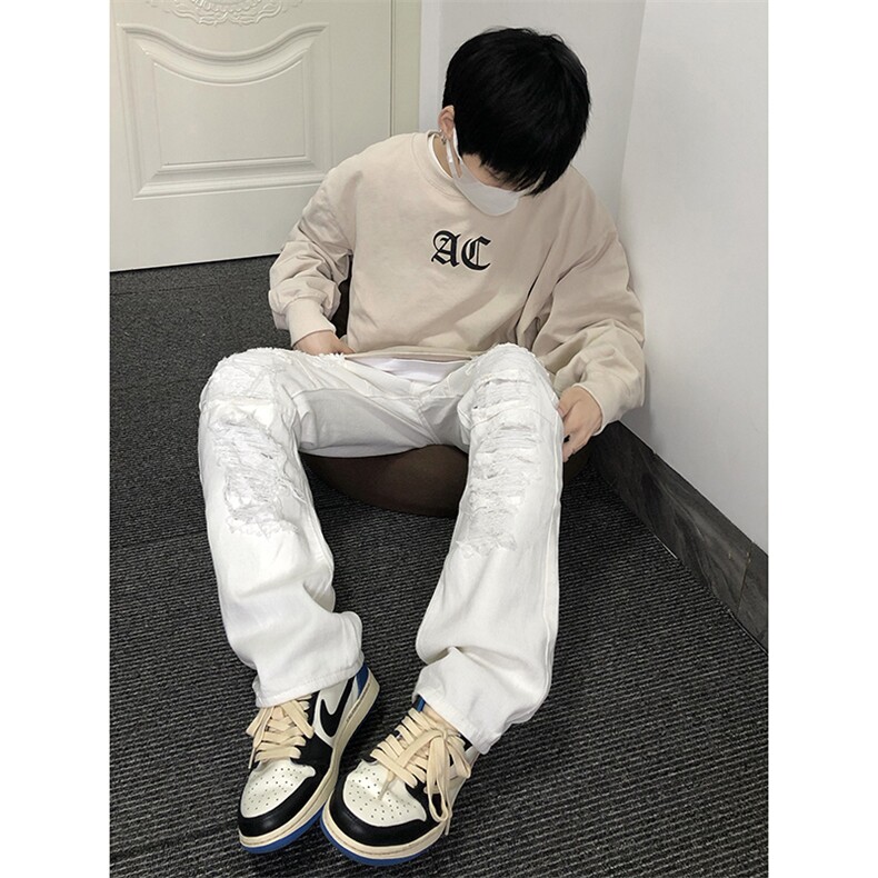 B221美式ins高街小众重工艺假破洞小脚牛仔裤LK23019-P60控78,男装牛仔裤,电商B221