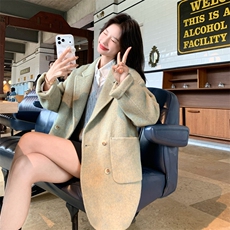 双面呢羊绒大衣女2025新款爆款秋冬高级感气质宽松双面呢西装外套，女装毛呢外套，2C283