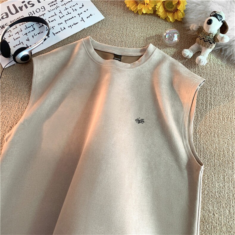 可设48小时发货支持抖音得物来样二开240克重磅美式麂皮绒背心t恤，男装背心/马甲，电商A486